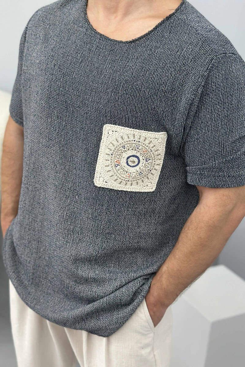 DETAILS SIMPLE MEN T-SHIRT DARK BLUE/BEE - 2