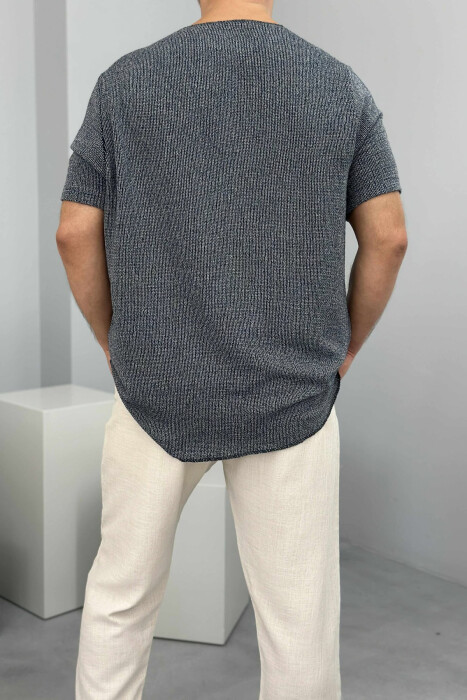 DETAILS SIMPLE MEN T-SHIRT DARK BLUE/BEE - 3