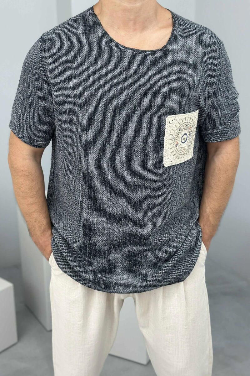 DETAILS SIMPLE MEN T-SHIRT DARK BLUE/BEE - 4