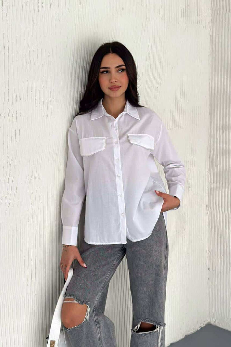 DIAMOND DETAILS ONE COLOR WOMEN SHIRT WHITE-E BARDHE - 1