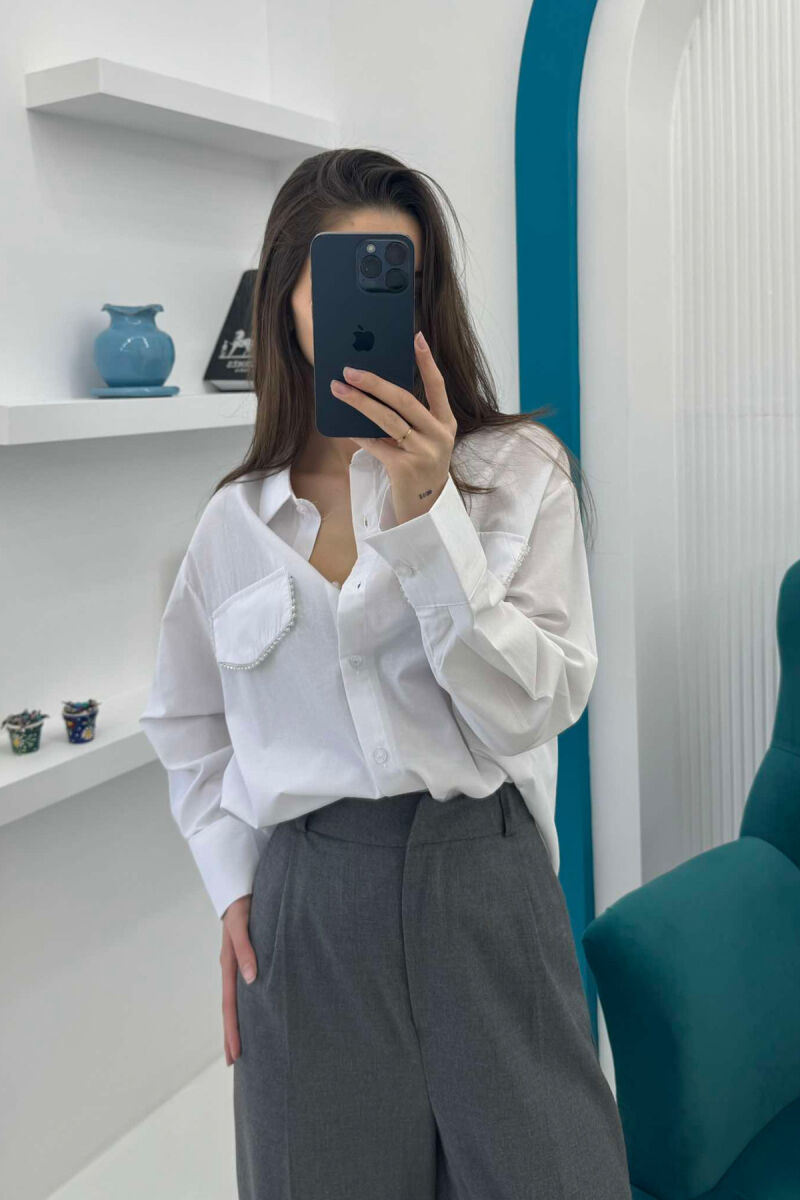DIAMOND DETAILS ONE COLOR WOMEN SHIRT WHITE-E BARDHE - 2