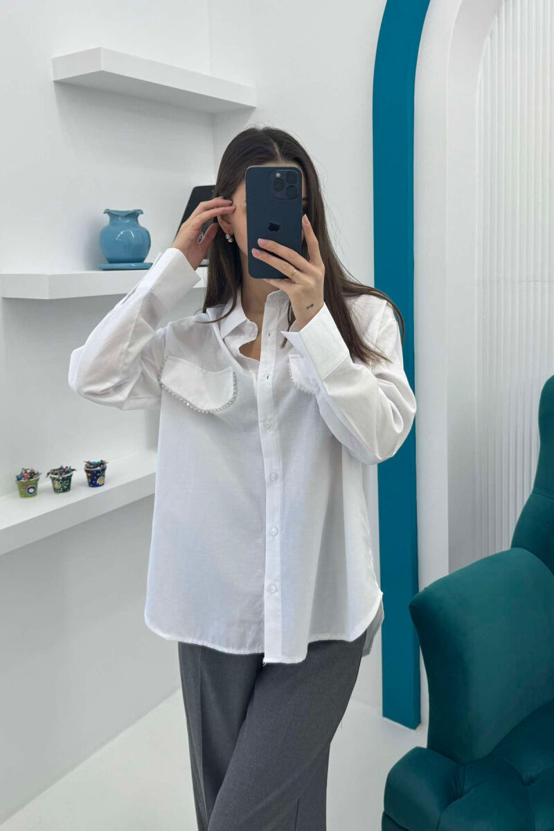 DIAMOND DETAILS ONE COLOR WOMEN SHIRT WHITE-E BARDHE - 3
