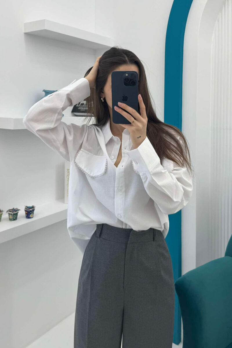 DIAMOND DETAILS ONE COLOR WOMEN SHIRT WHITE-E BARDHE - 4
