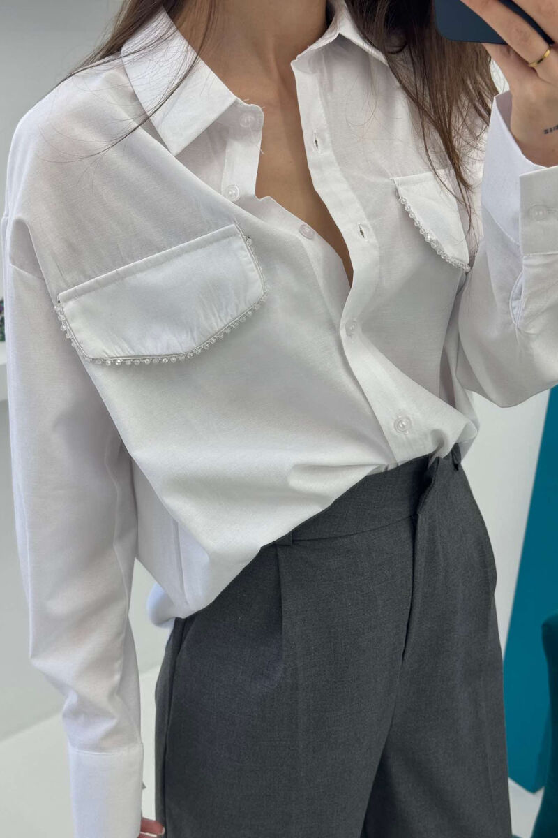 DIAMOND DETAILS ONE COLOR WOMEN SHIRT WHITE-E BARDHE - 5