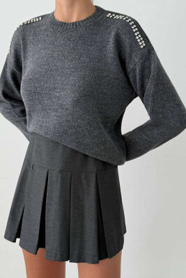 DIAMOND DETAILS ONE COLOR WOMEN SWEATER GREY/GRI 