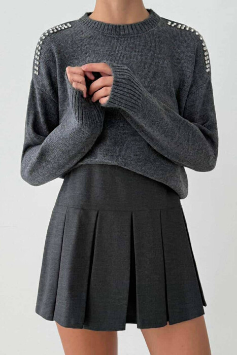 DIAMOND DETAILS ONE COLOR WOMEN SWEATER GREY/GRI - 2