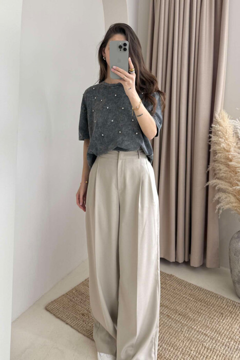 DIAMOND DETAILS ONE COLOR WOMEN T-SHIRT GREY/GRI - 2