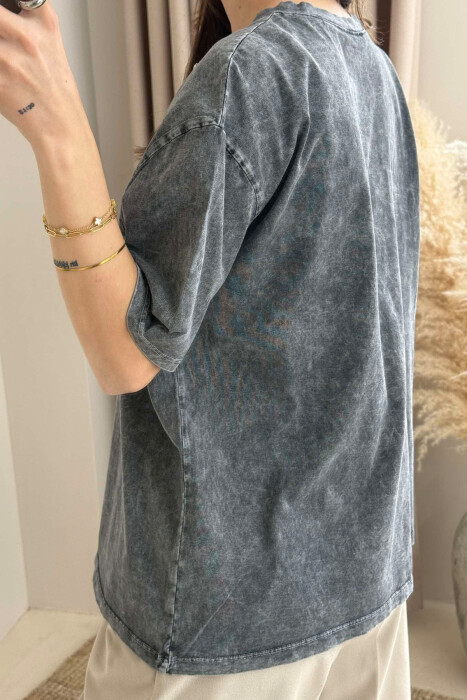 DIAMOND DETAILS ONE COLOR WOMEN T-SHIRT GREY/GRI - 5