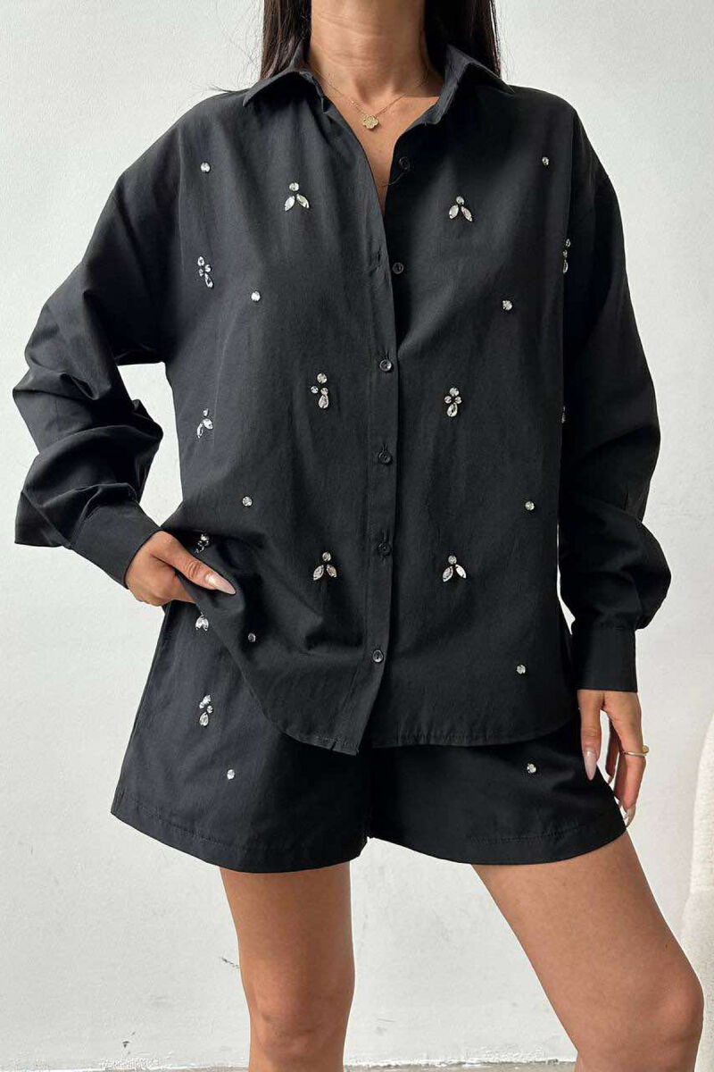 DIAMOND DETAILS SHORTS + SHIRT WOMEN SET BLACK/ E ZEZE - 2