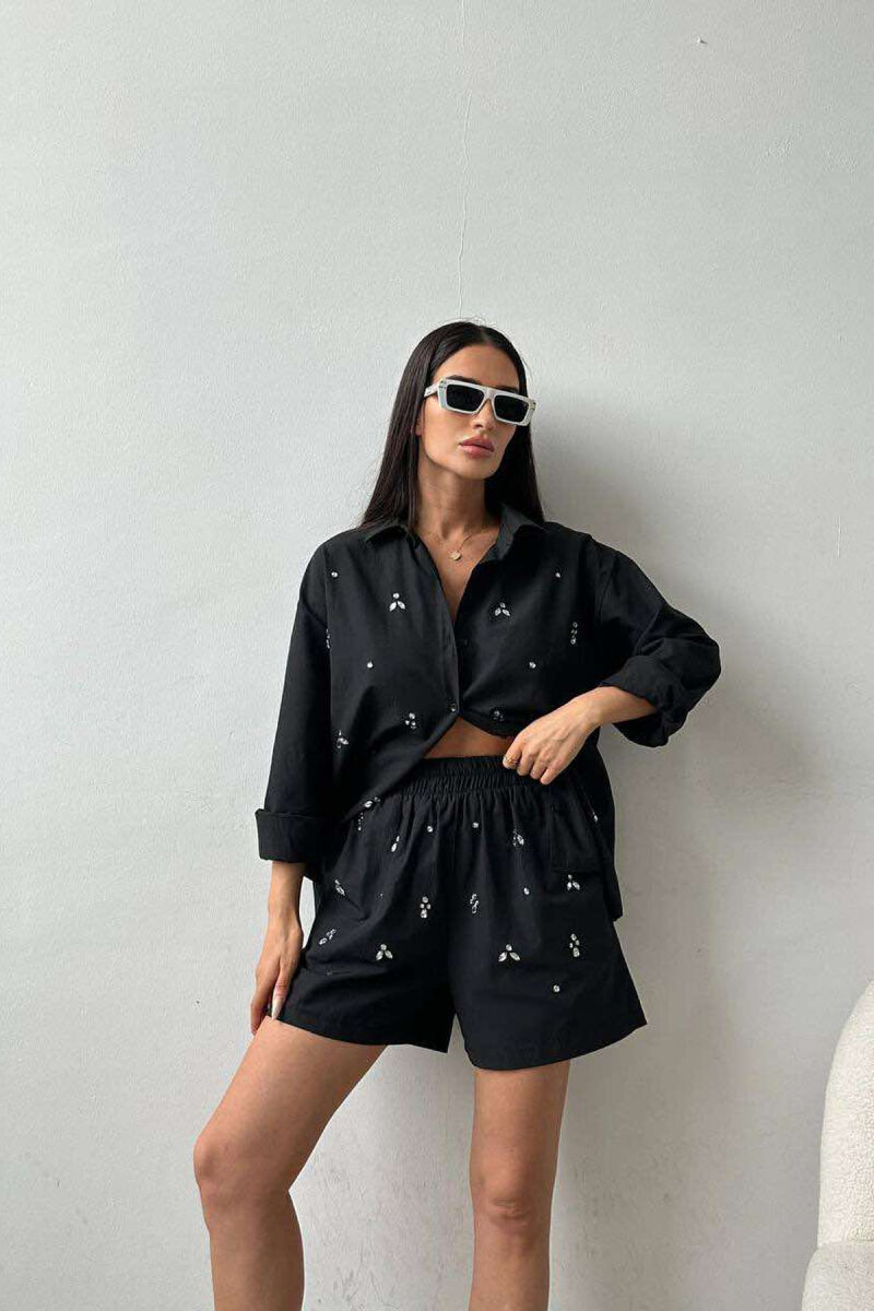 DIAMOND DETAILS SHORTS + SHIRT WOMEN SET BLACK/ E ZEZE - 3