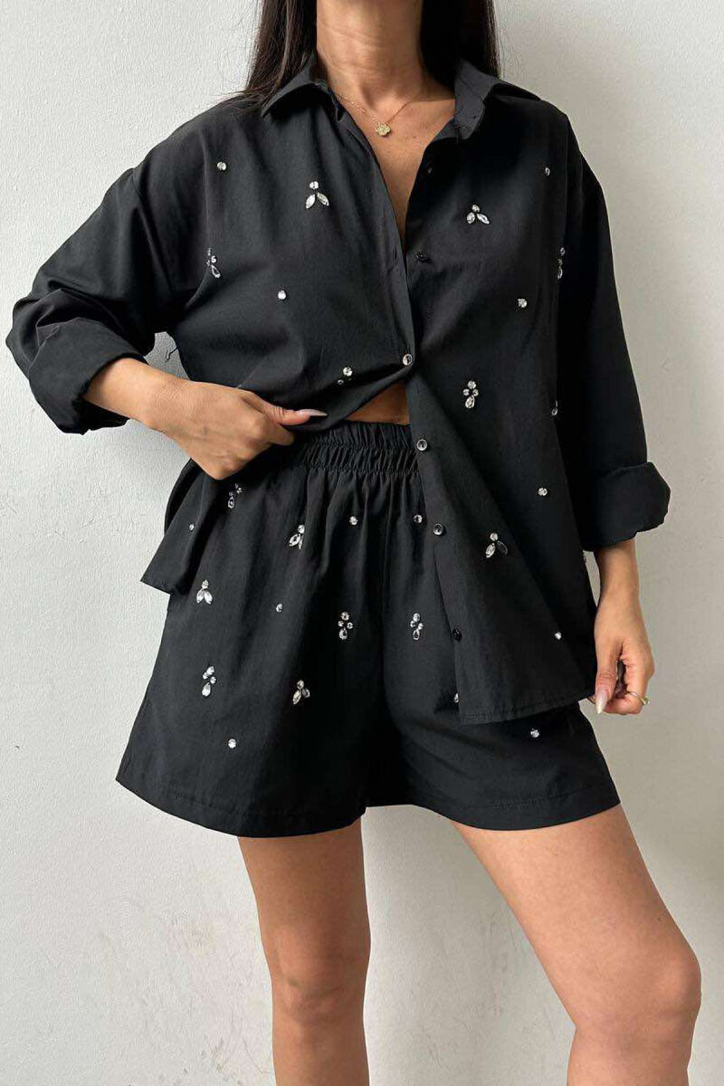 DIAMOND DETAILS SHORTS + SHIRT WOMEN SET BLACK/ E ZEZE - 4