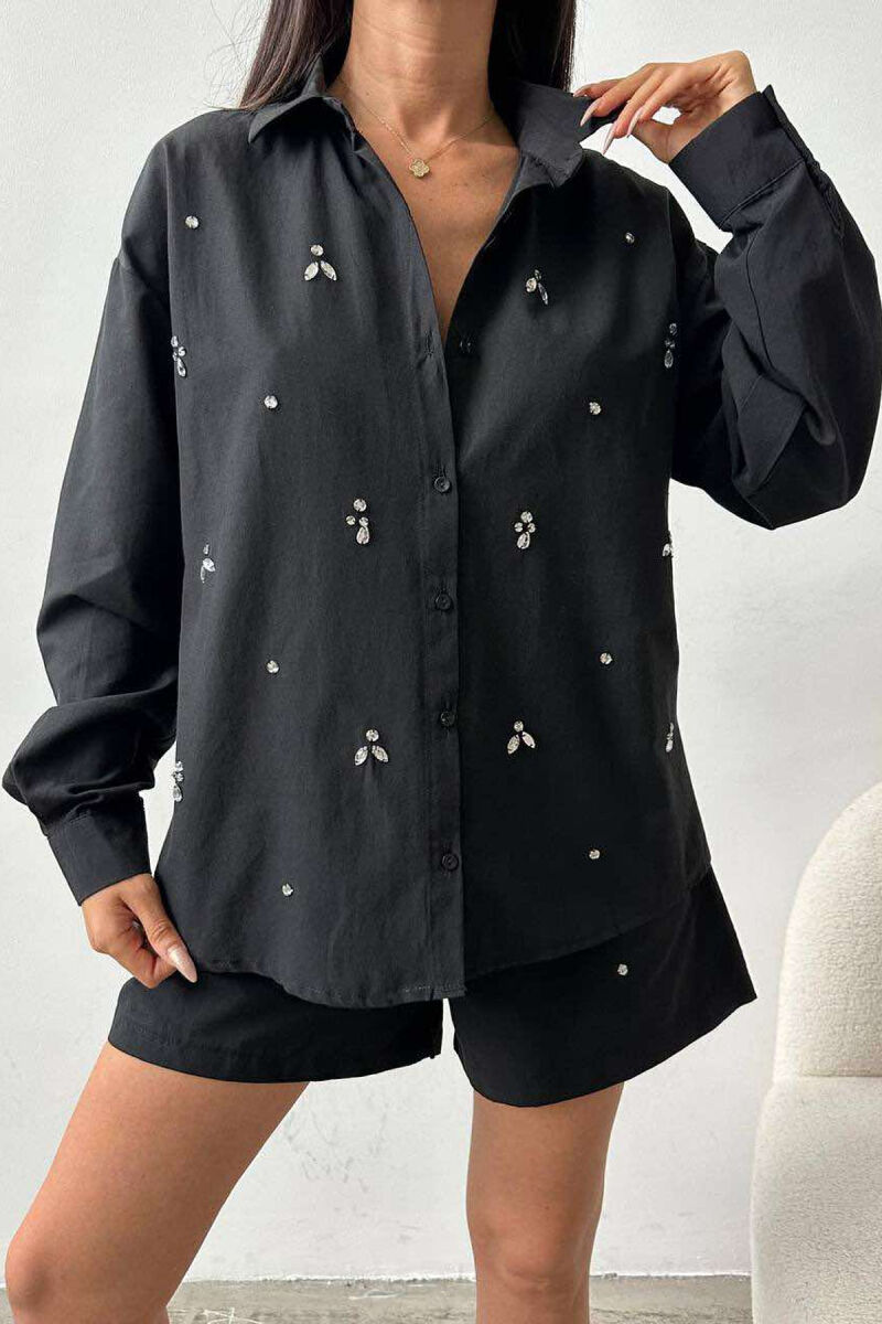 DIAMOND DETAILS SHORTS + SHIRT WOMEN SET BLACK/ E ZEZE - 6