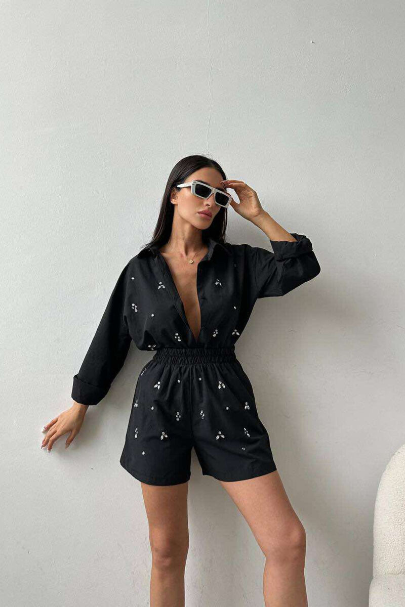 DIAMOND DETAILS SHORTS + SHIRT WOMEN SET BLACK/ E ZEZE - 8