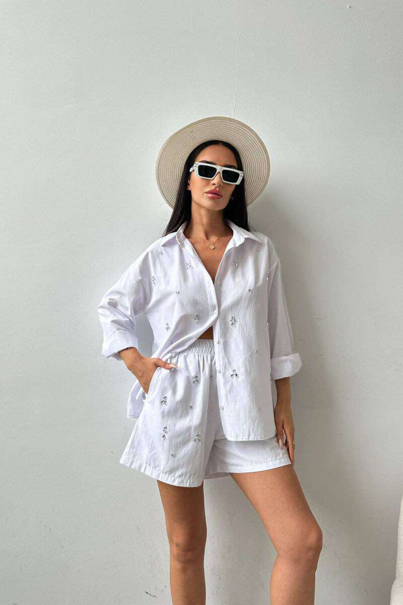 DIAMOND DETAILS SHORTS + SHIRT WOMEN SET WHITE-E BARDHE - 8