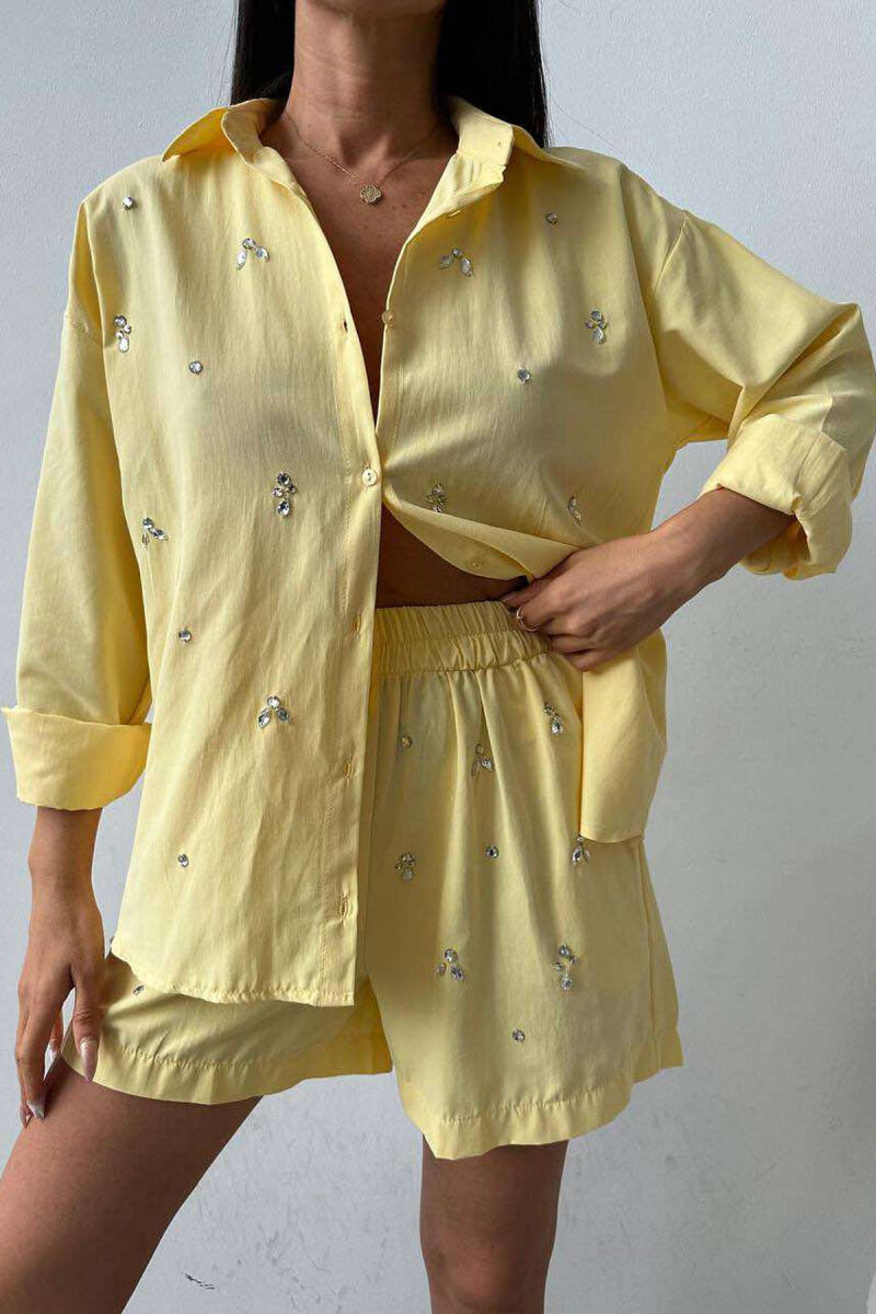 DIAMOND DETAILS SHORTS + SHIRT WOMEN SET YELLOW/E VERDHE - 2