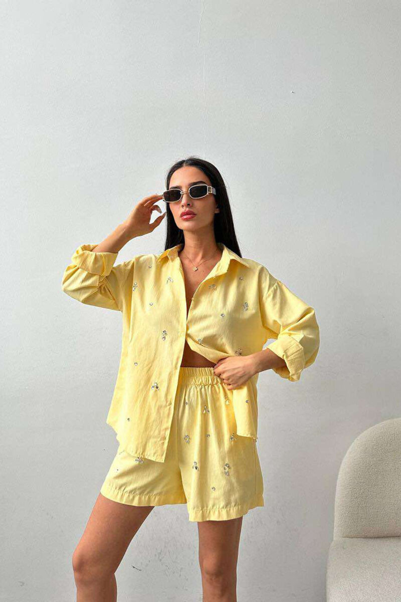 DIAMOND DETAILS SHORTS + SHIRT WOMEN SET YELLOW/E VERDHE - 4