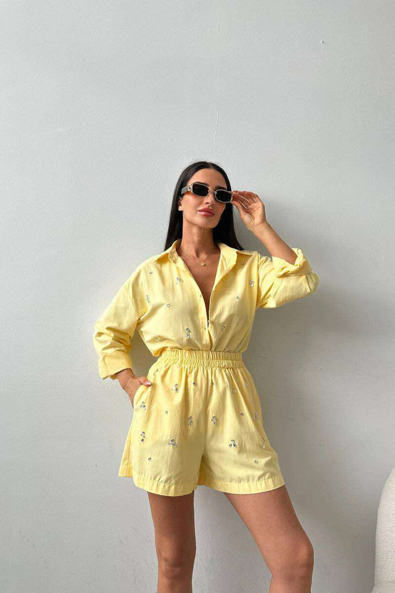 DIAMOND DETAILS SHORTS + SHIRT WOMEN SET YELLOW/E VERDHE - 6