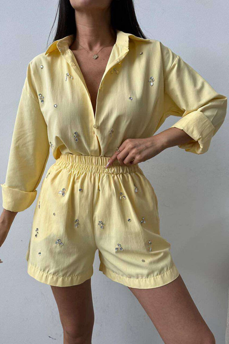 DIAMOND DETAILS SHORTS + SHIRT WOMEN SET YELLOW/E VERDHE - 7