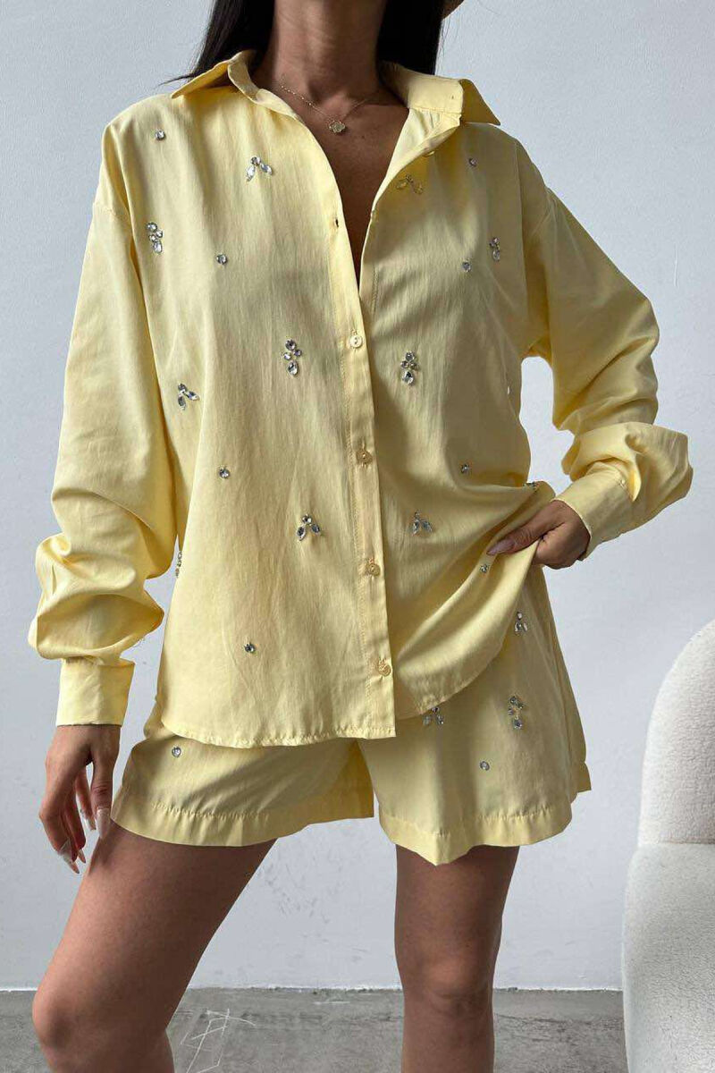 DIAMOND DETAILS SHORTS + SHIRT WOMEN SET YELLOW/E VERDHE - 9