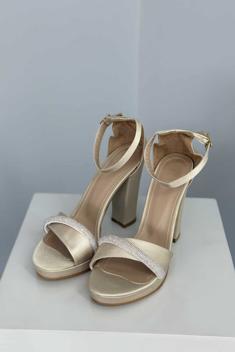 DIAMOND STRAP DETAIL HIGH HEEL WOMEN SANDALS BEIGE/BEZHE - 1