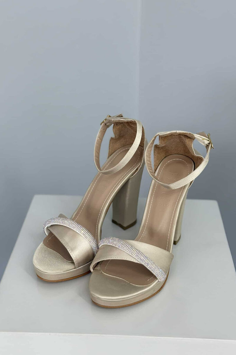 DIAMOND STRAP DETAIL HIGH HEEL WOMEN SANDALS BEIGE/BEZHE - 1
