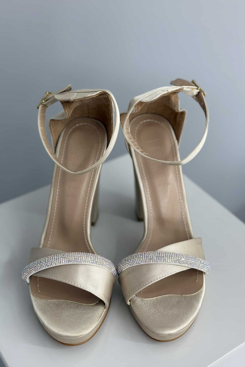 DIAMOND STRAP DETAIL HIGH HEEL WOMEN SANDALS BEIGE/BEZHE - 3