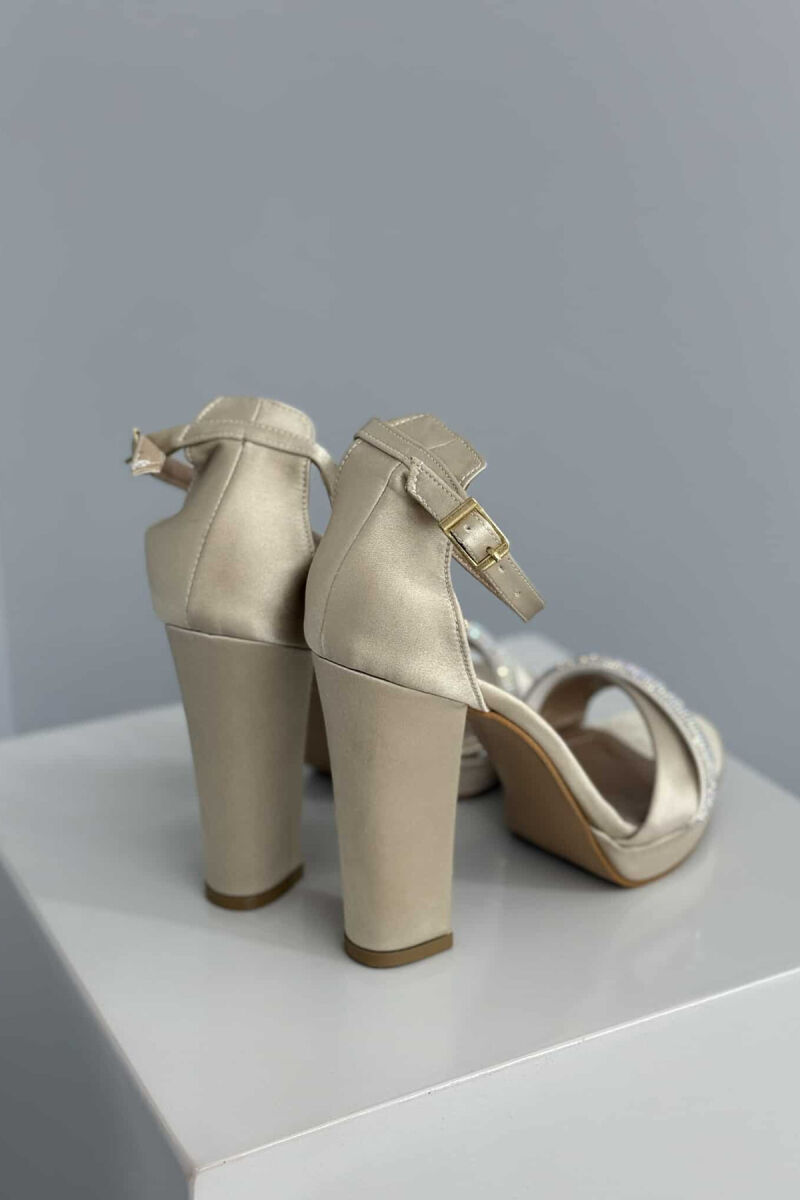 DIAMOND STRAP DETAIL HIGH HEEL WOMEN SANDALS BEIGE/BEZHE - 4