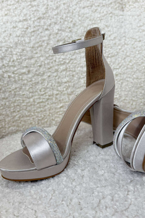DIAMOND STRAP DETAIL HIGH HEEL WOMEN SANDALS CREAM/KREM - 3