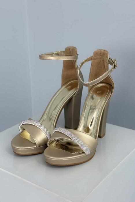 DIAMOND STRAP DETAIL HIGH HEEL WOMEN SANDALS GOLDEN ROD/GOLD - 4