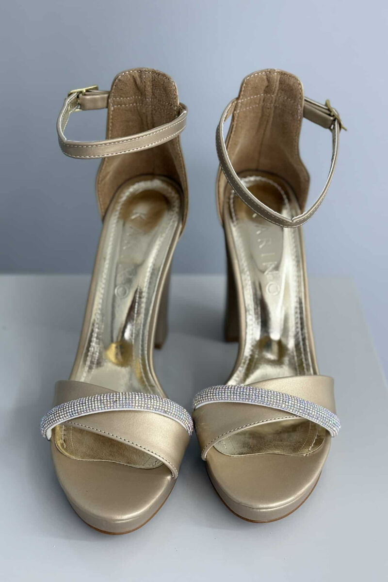 DIAMOND STRAP DETAIL HIGH HEEL WOMEN SANDALS GOLDEN ROD/GOLD - 6