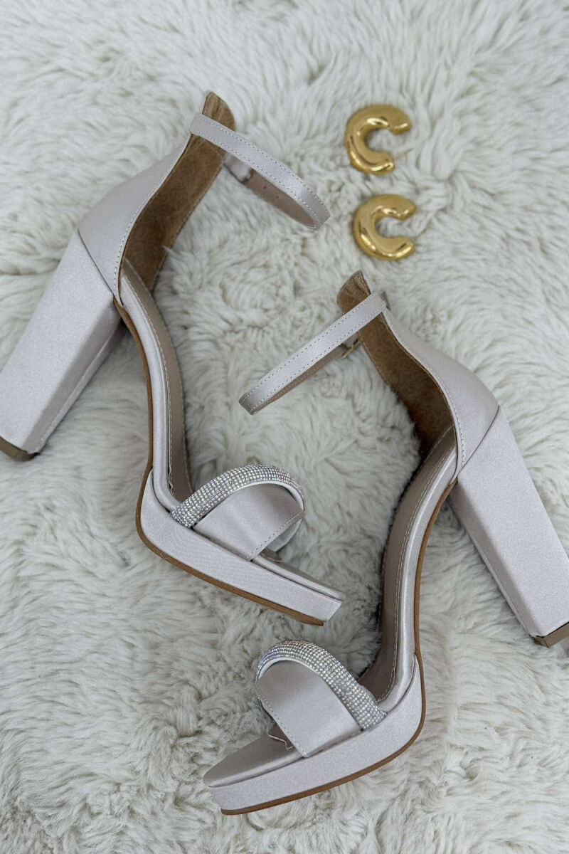 DIAMOND STRAP DETAIL HIGH HEEL WOMEN SANDALS GREY/GRI - 2