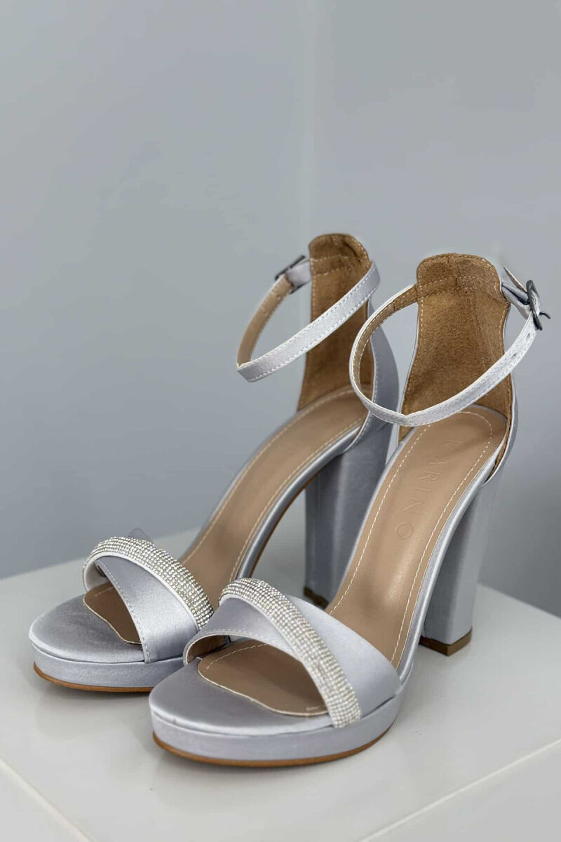 DIAMOND STRAP DETAIL HIGH HEEL WOMEN SANDALS GREY/GRI - 5