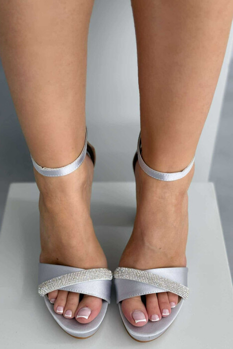 DIAMOND STRAP DETAIL HIGH HEEL WOMEN SANDALS GREY/GRI - 8