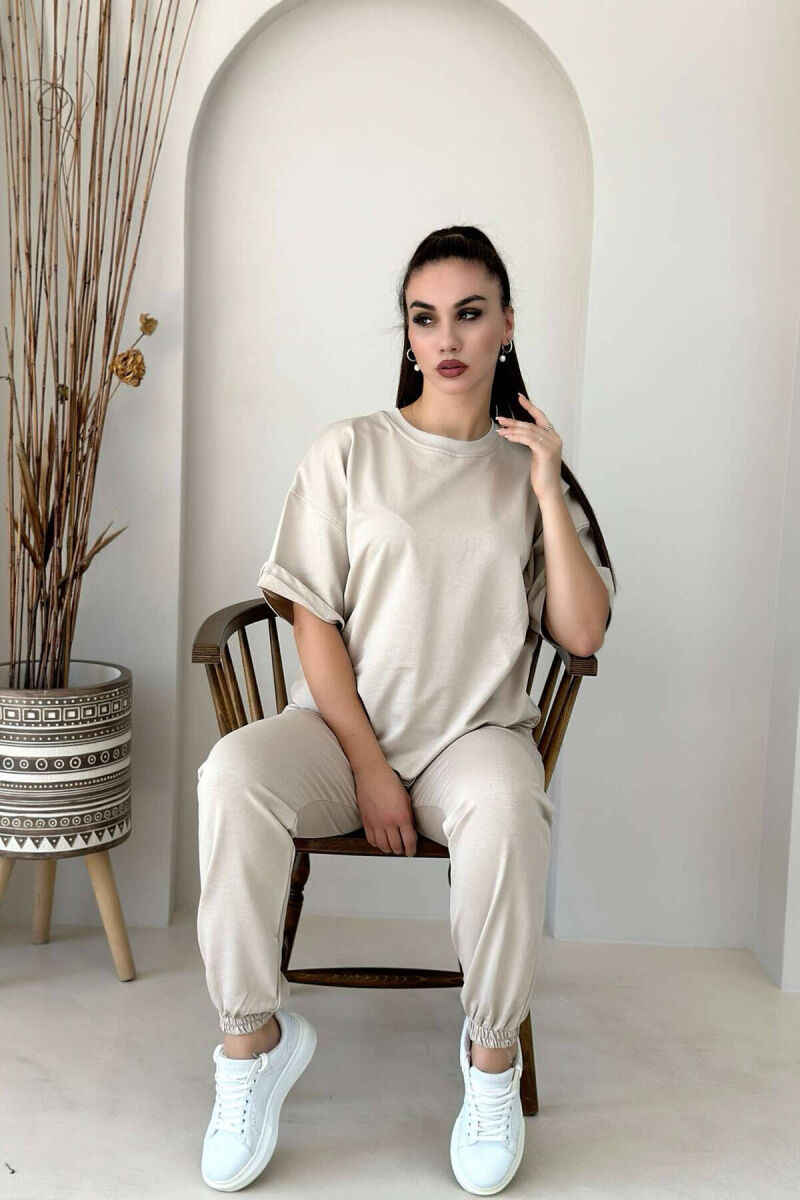 DIAMOND WRITTING T-SHIRT+SWEATPANTS WOMEN SET BEIGE/BEZHE - 2