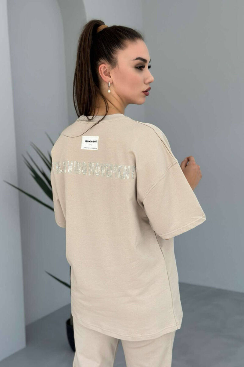 DIAMOND WRITTING T-SHIRT+SWEATPANTS WOMEN SET BEIGE/BEZHE - 3