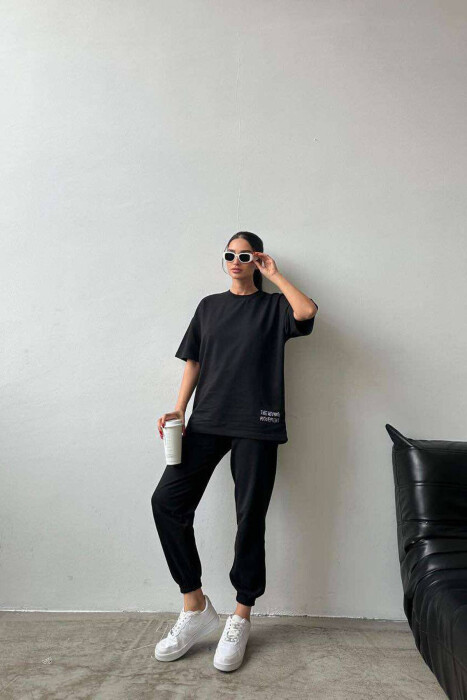 DIAMOND WRITTING T-SHIRT+SWEATPANTS WOMEN SET BLACK/ E ZEZE - 1