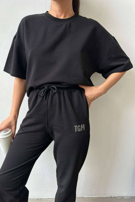 DIAMOND WRITTING T-SHIRT+SWEATPANTS WOMEN SET BLACK/ E ZEZE - 2