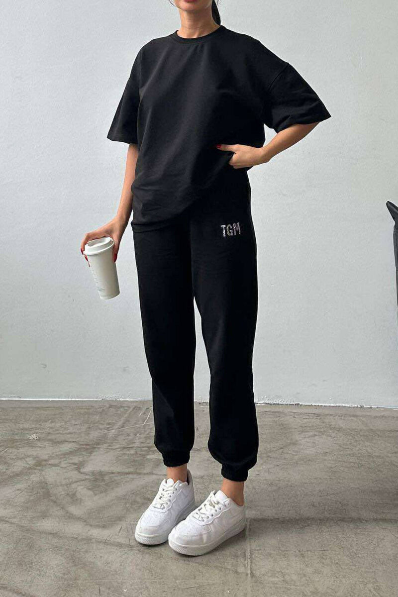 DIAMOND WRITTING T-SHIRT+SWEATPANTS WOMEN SET BLACK/ E ZEZE - 3