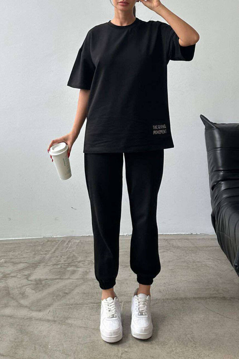 DIAMOND WRITTING T-SHIRT+SWEATPANTS WOMEN SET BLACK/ E ZEZE - 4