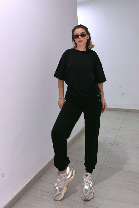 DIAMOND WRITTING T-SHIRT+SWEATPANTS WOMEN SET BLACK/ E ZEZE - 2