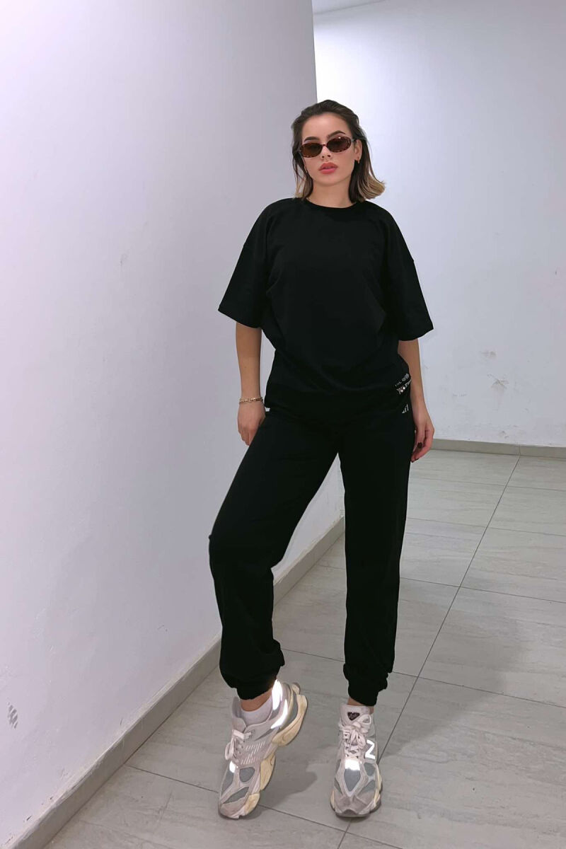 DIAMOND WRITTING T-SHIRT+SWEATPANTS WOMEN SET BLACK/ E ZEZE - 2
