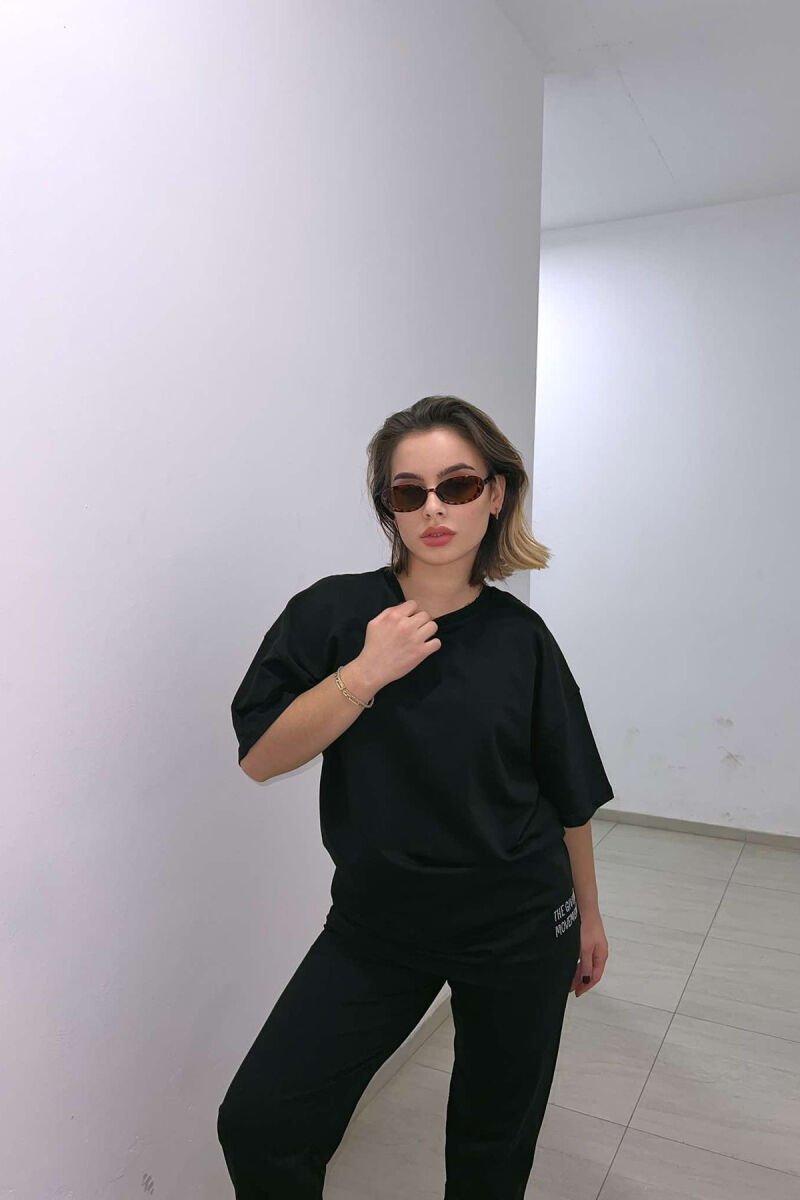 DIAMOND WRITTING T-SHIRT+SWEATPANTS WOMEN SET BLACK/ E ZEZE - 4