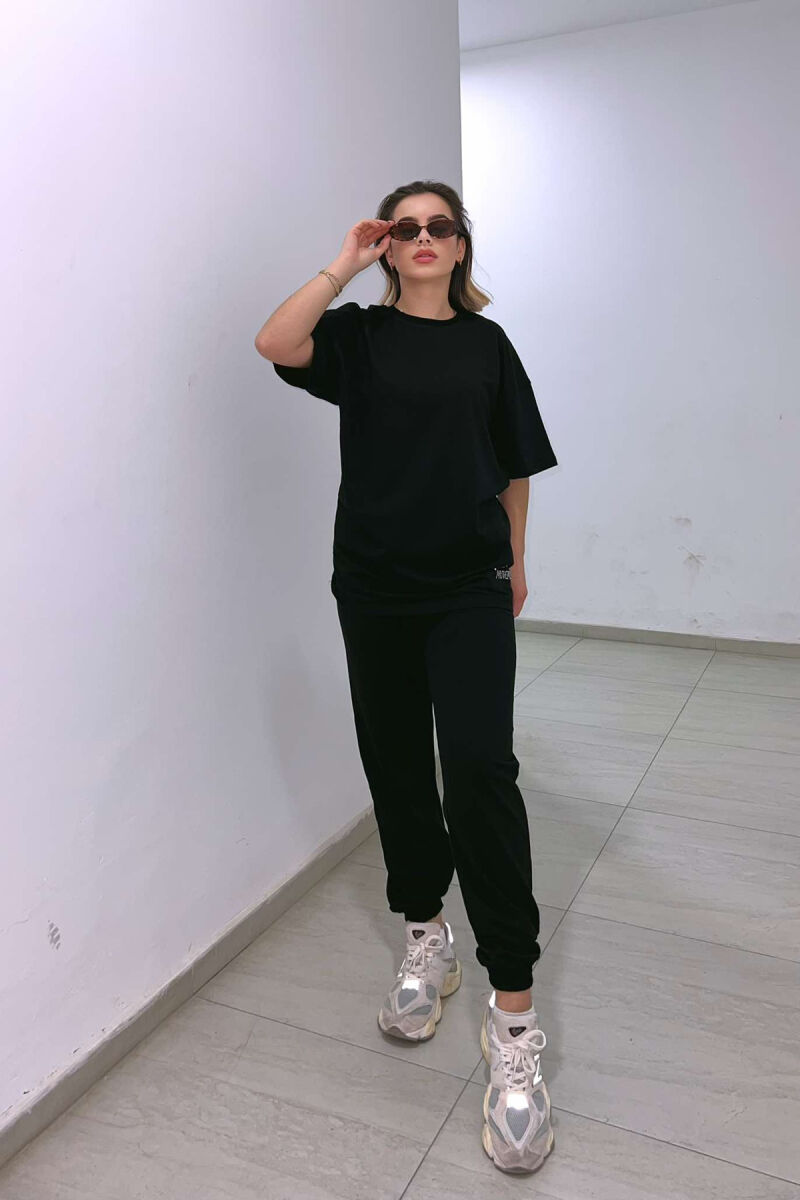 DIAMOND WRITTING T-SHIRT+SWEATPANTS WOMEN SET BLACK/ E ZEZE - 1
