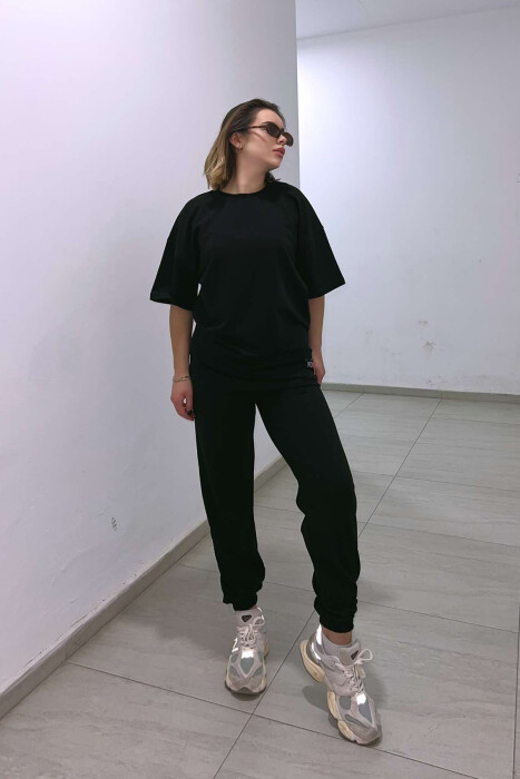 DIAMOND WRITTING T-SHIRT+SWEATPANTS WOMEN SET BLACK/ E ZEZE - 3
