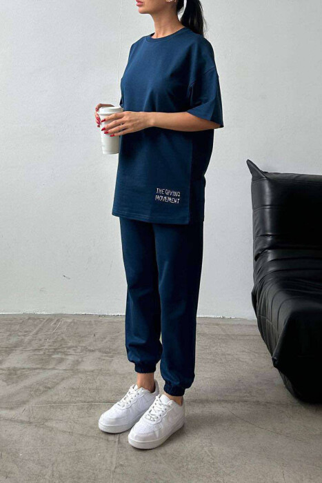 DIAMOND WRITTING T-SHIRT+SWEATPANTS WOMEN SET BLUE/BLU 