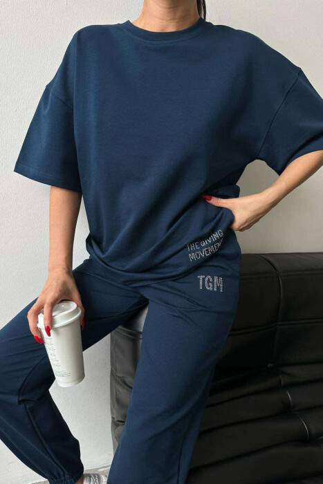 DIAMOND WRITTING T-SHIRT+SWEATPANTS WOMEN SET BLUE/BLU - 3