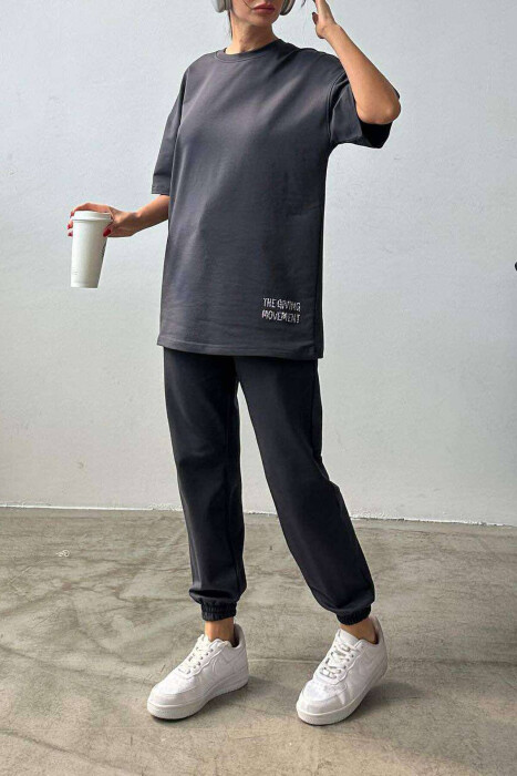 DIAMOND WRITTING T-SHIRT+SWEATPANTS WOMEN SET DARK GREY/GEE 