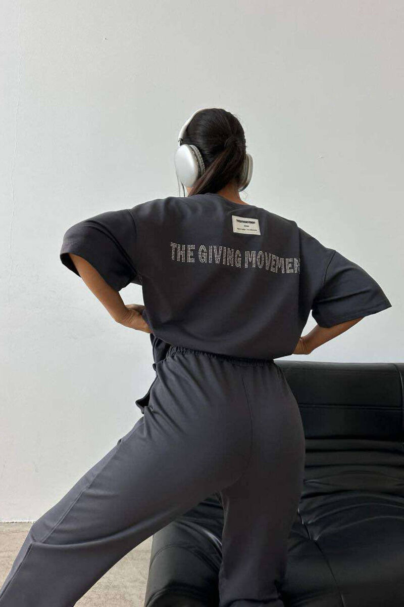 DIAMOND WRITTING T-SHIRT+SWEATPANTS WOMEN SET DARK GREY/GEE - 5