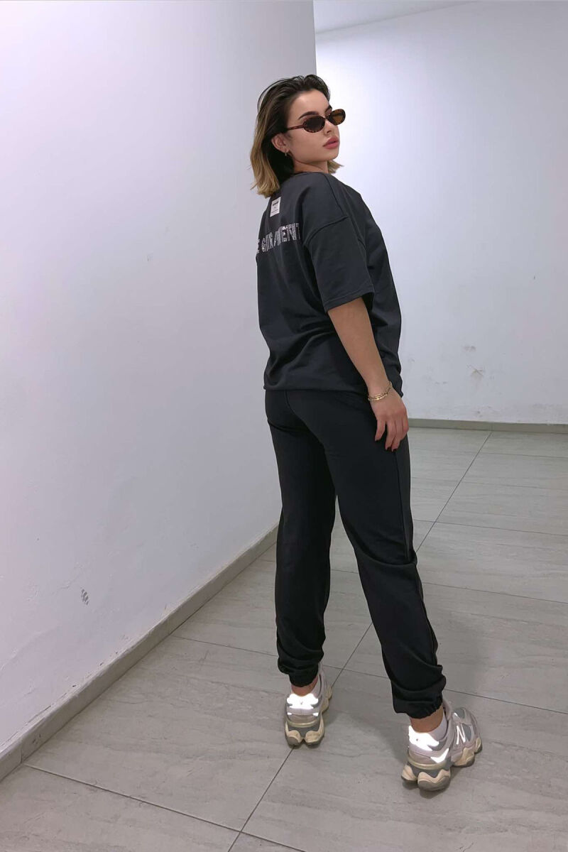 DIAMOND WRITTING T-SHIRT+SWEATPANTS WOMEN SET DARK GREY/GEE - 2