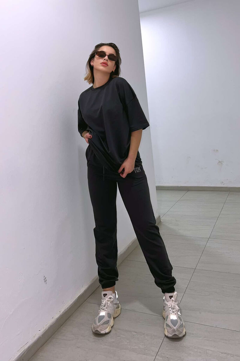 DIAMOND WRITTING T-SHIRT+SWEATPANTS WOMEN SET DARK GREY/GEE - 1
